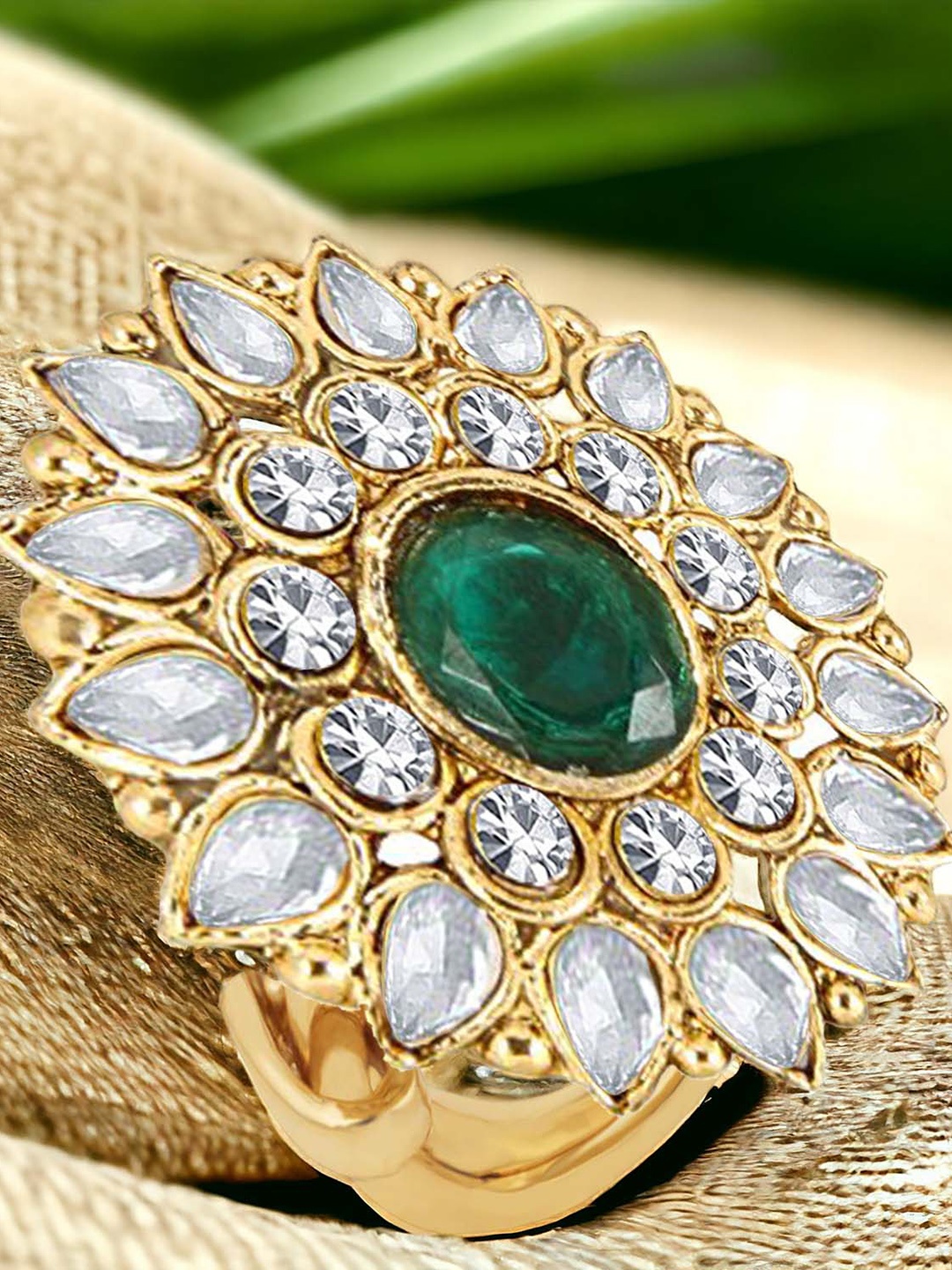 

Okos Gold-Plated Kundan-Studded Adjustable Finger Ring
