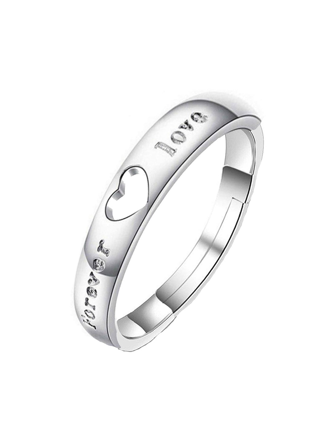 

Okos Men Rhodium-Plated Cubic Zirconia-Studded Forever Love Adjustable Band Finger Ring, Silver