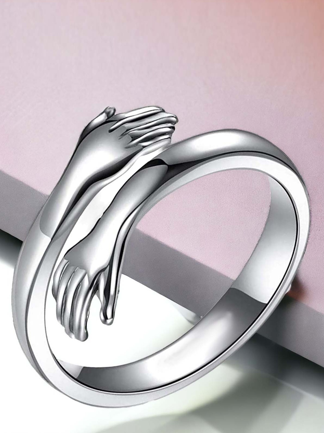 

Okos Rhodium-Plated Warm Hug Adjustable Finger Ring, Silver