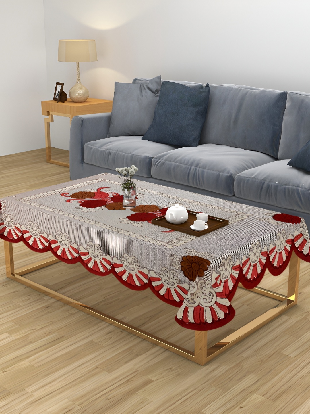 

ZESTURE Maroon Floral 6-Seater Table Cover