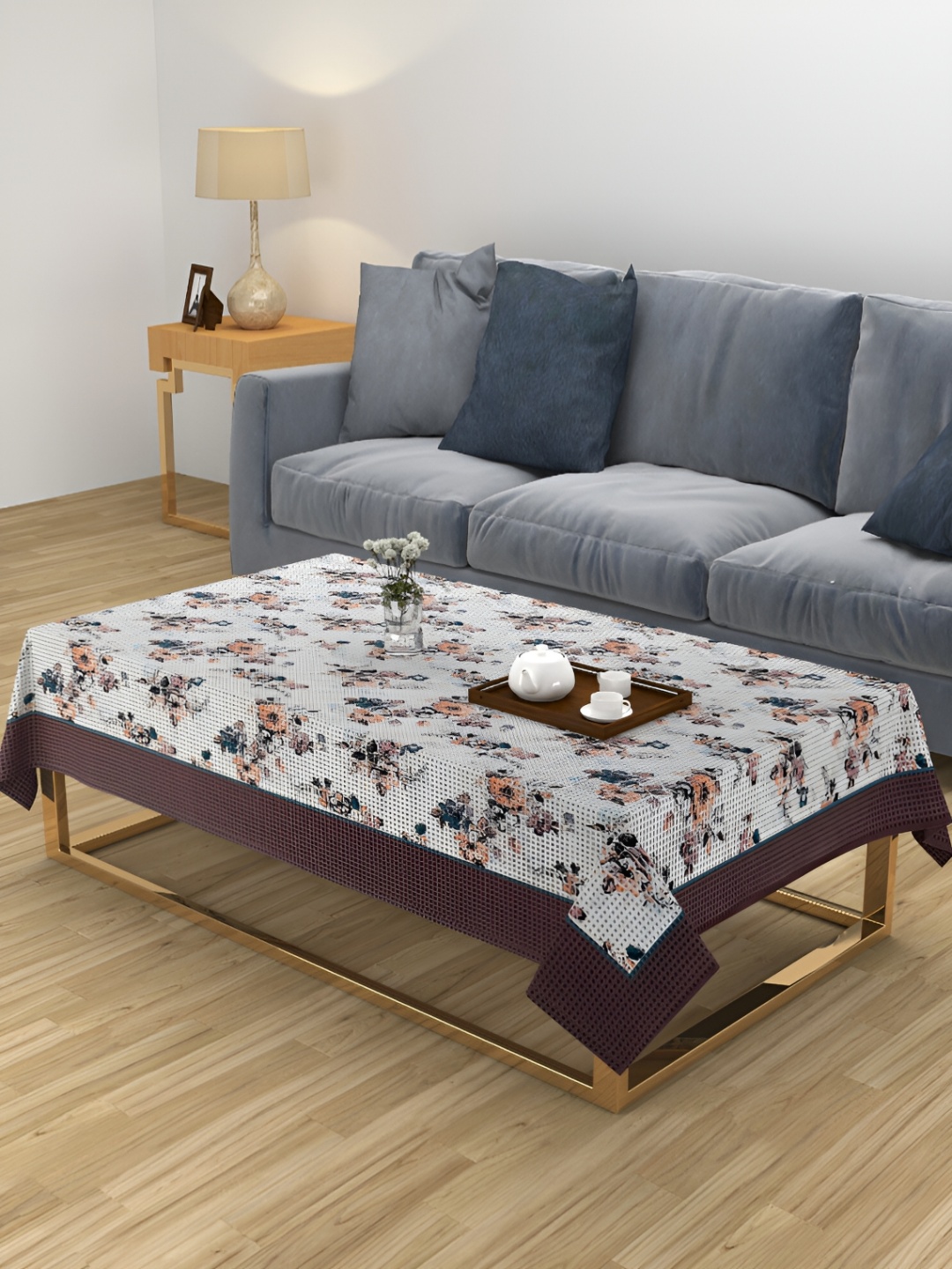 

ZESTURE Brown Floral 6-Seater Table Cover