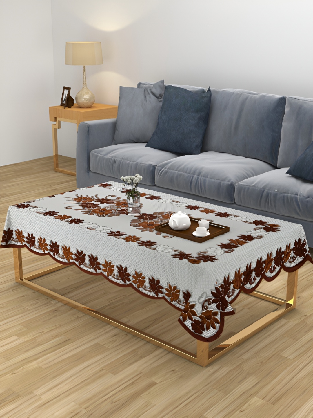 

ZESTURE Brown Floral 6-Seater Table Cover