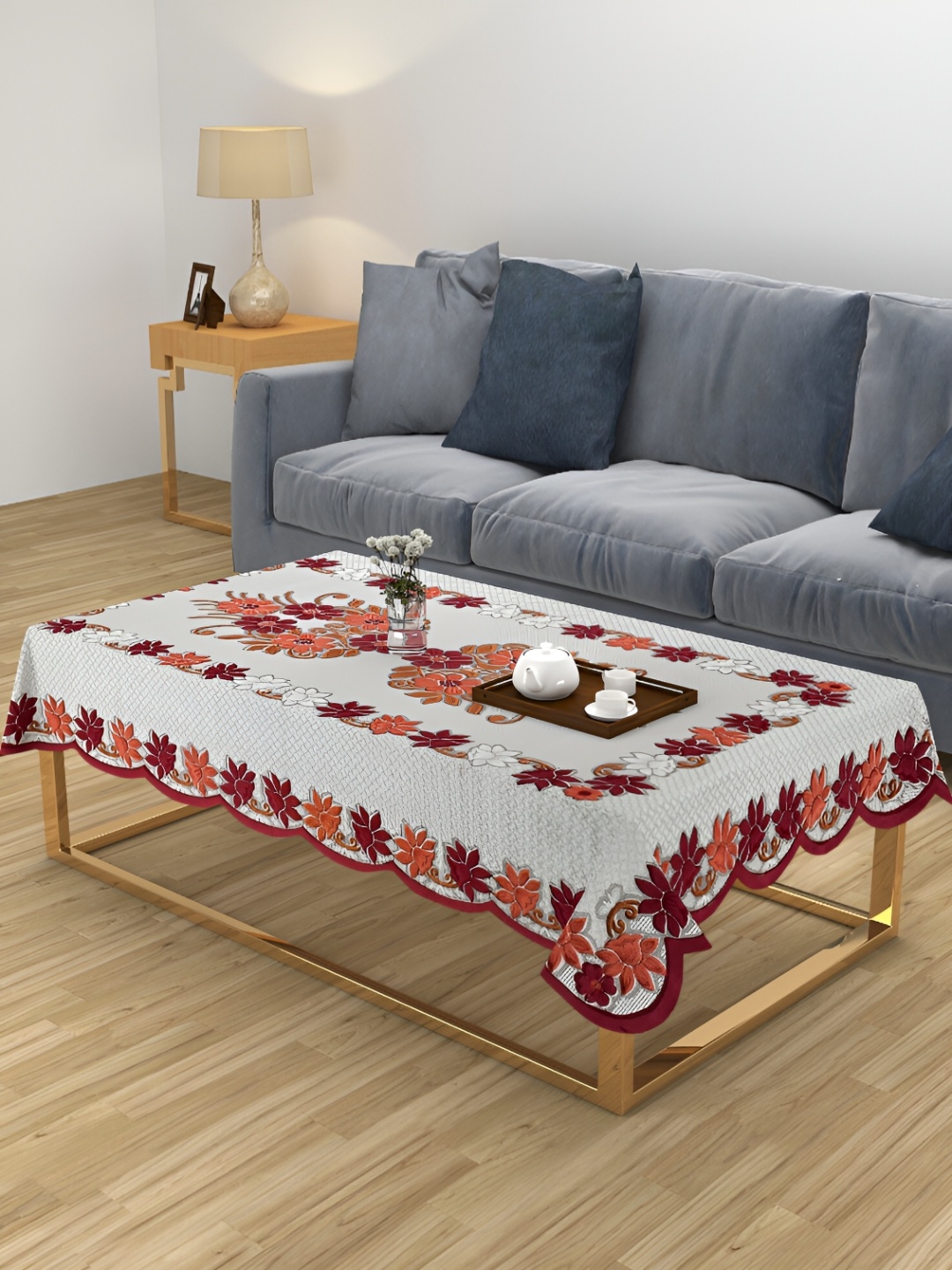 

ZESTURE Maroon Floral 6-Seater Table Cover