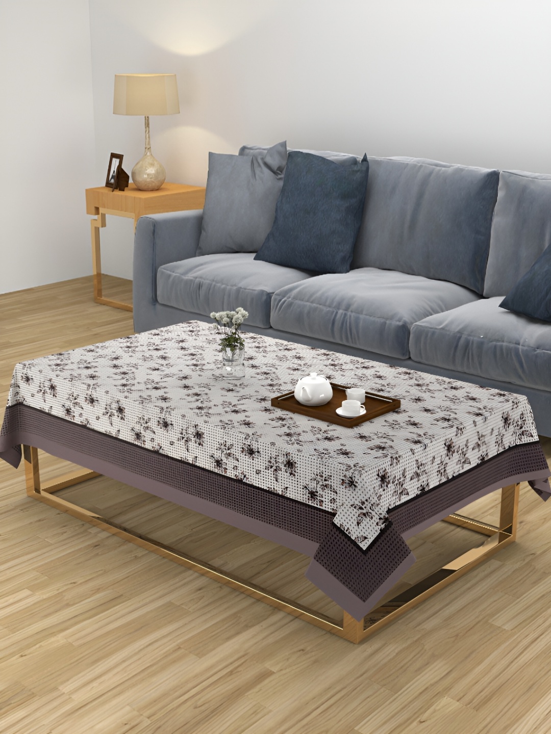 

ZESTURE Brown Floral 6-Seater Table Cover