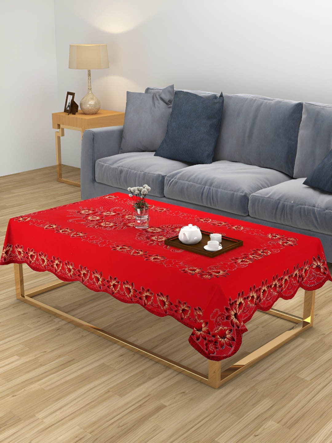 

ZESTURE Red Floral 6-Seater Table Cover