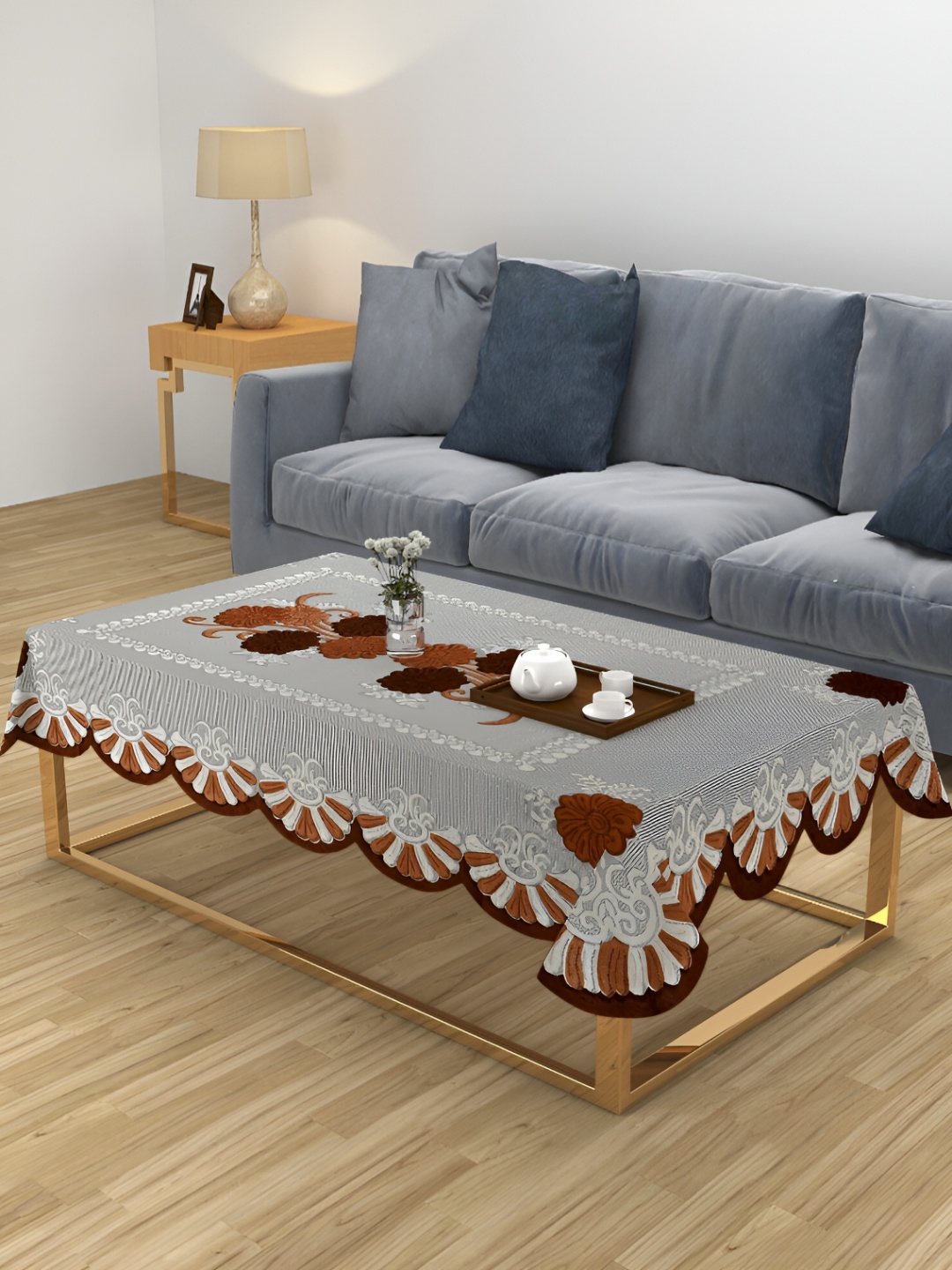 

ZESTURE Brown Floral 6-Seater Table Cover