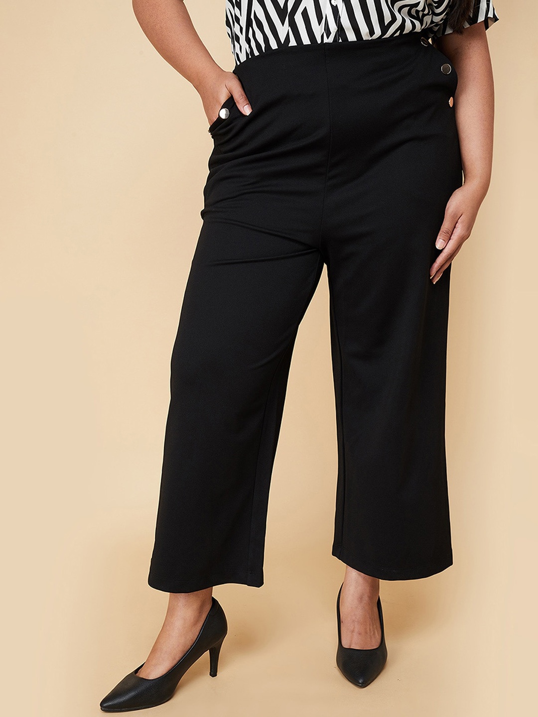 

max Women Plus Size Mid-Rise Regular Fit Trouser, Black