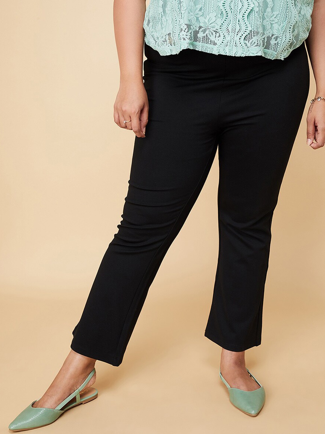 

max Regular Fit Cotton Bootcut Trousers, Black