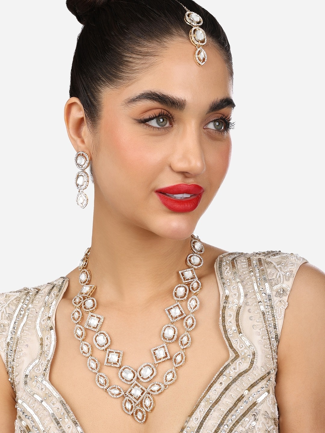 

Zaveri Pearls Gold Plated & AD Studded Jewellery Set