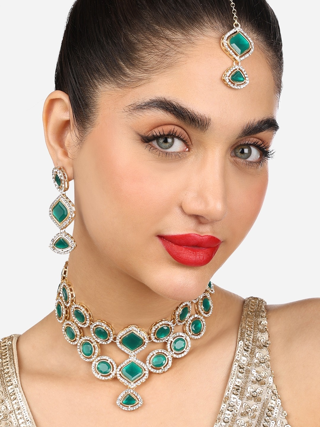 

Zaveri Pearls Gold-Plated Austrian Diamonds Stone-studded Jewellery Set