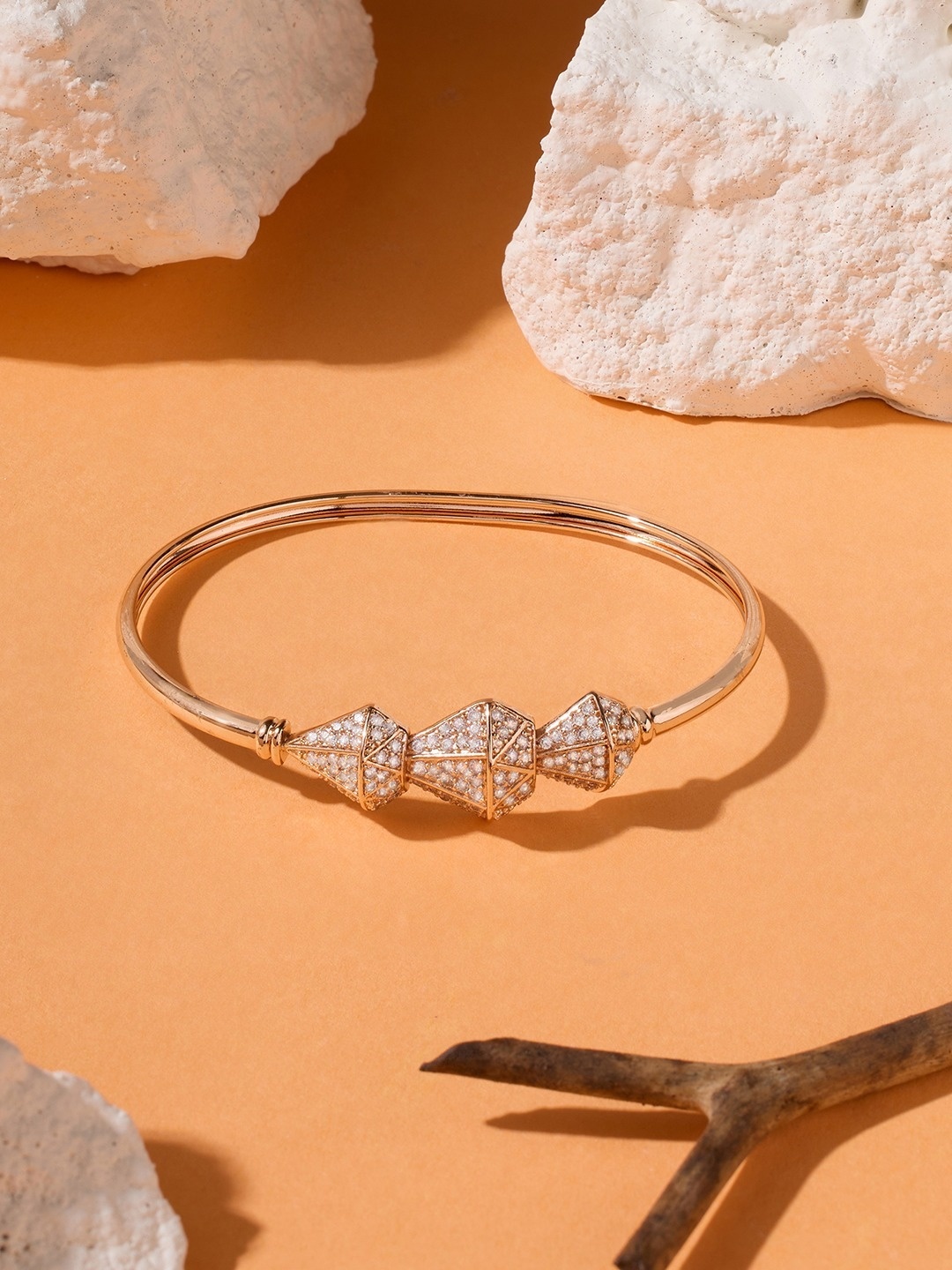 

Zaveri Pearls Rose Gold-Plated Cubic Zirconia Studded Kada Bracelet