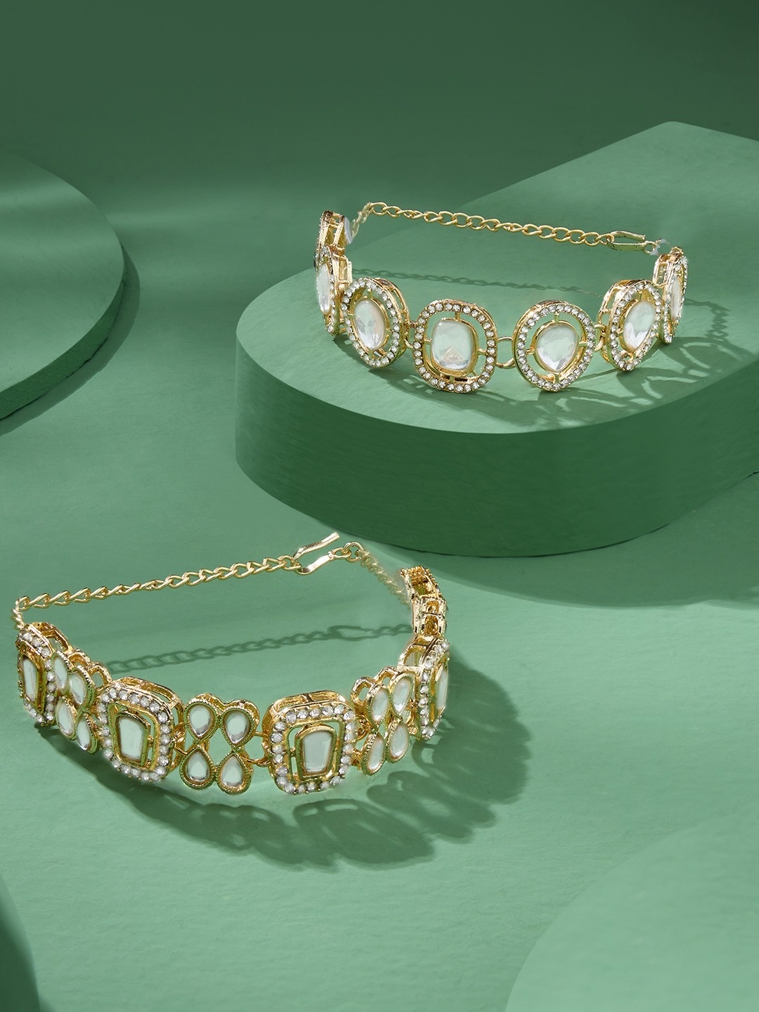

Zaveri Pearls Set of 2 Gold-Plated Austrian Studded Wraparound Bracelets