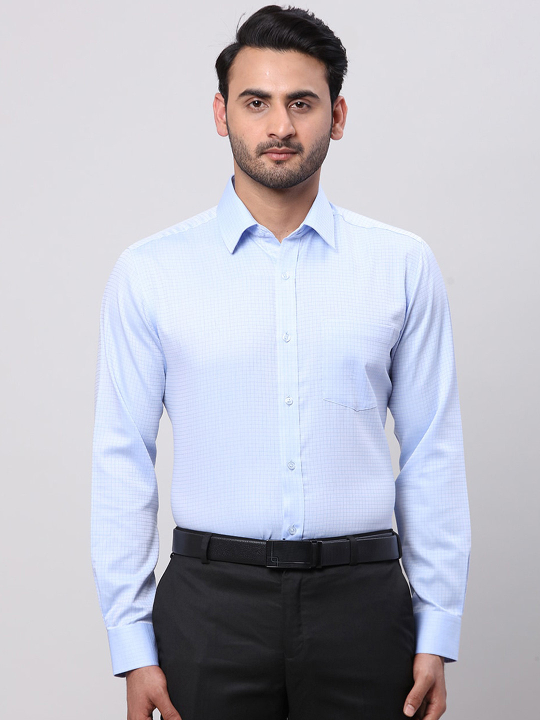 

Park Avenue Spread Collar Long Sleeves Cotton Formal Shirt, Blue