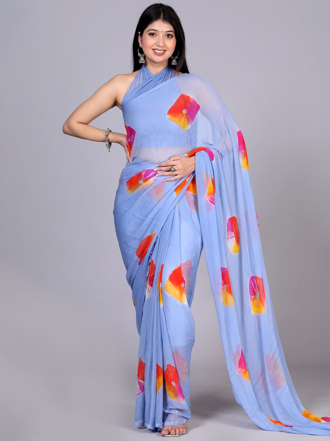 

VL SAREES Bandhani Printed Pure Chiffon Bandhani Saree, Grey