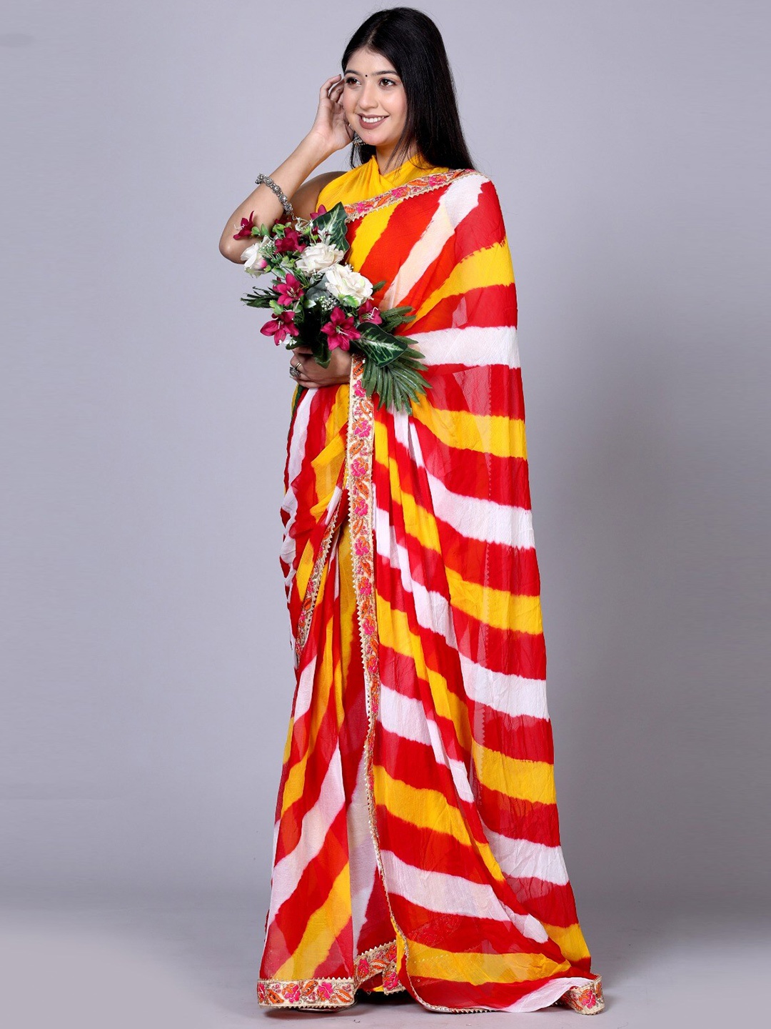 

VL SAREES Leheriya Embroidered Pure Chiffon Saree, Red