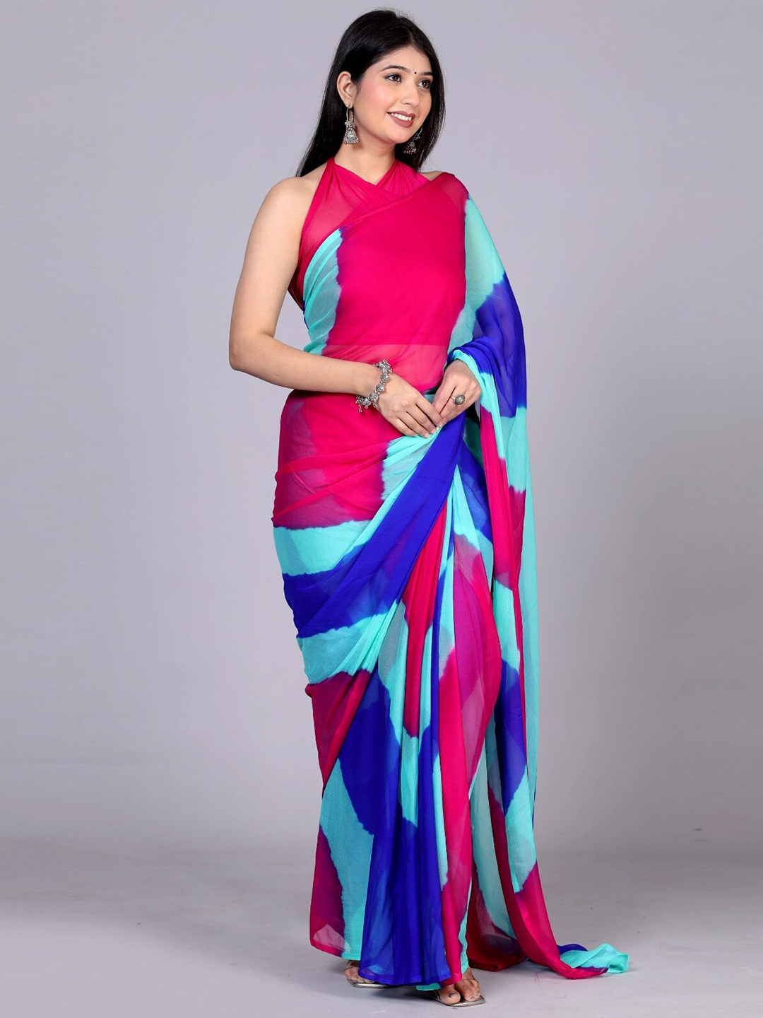 

VL SAREES Pure Chiffon Leheriya Saree, Pink