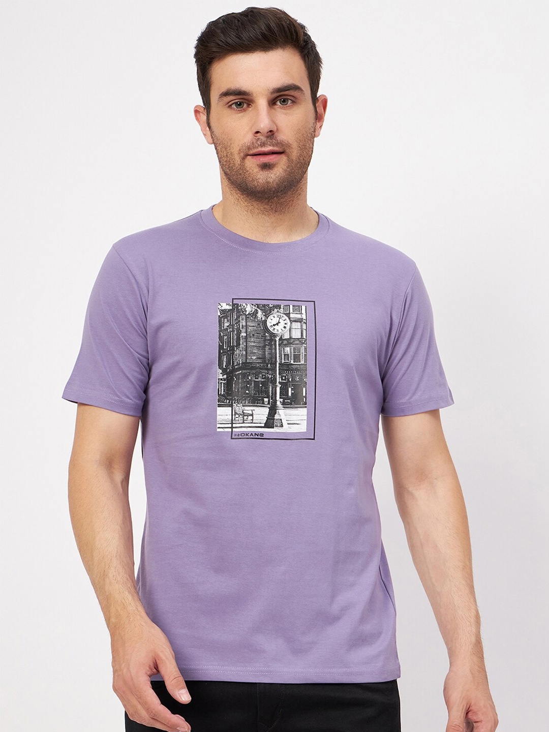 

Okane Graphic Printed Cotton Round Neck Short Sleeves Pockets Casual T-shirt, Mauve