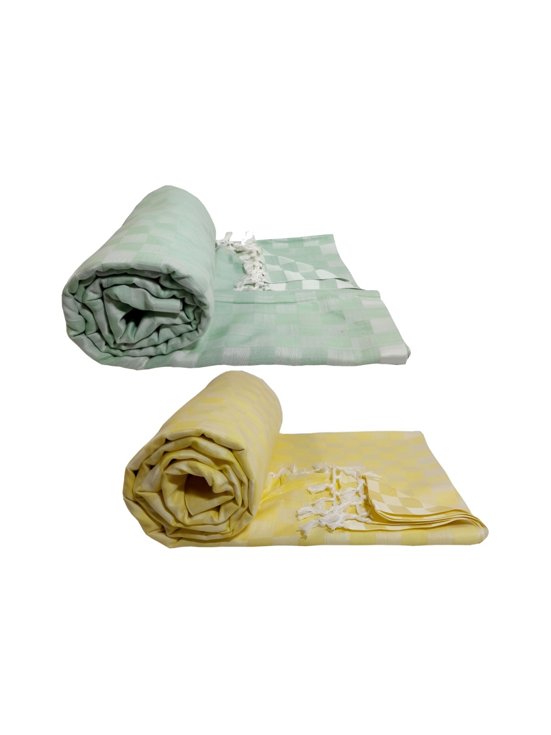 

RIYA SHREE Green & Yellow 2 Pieces Checked AC Room Single Bed Blanket