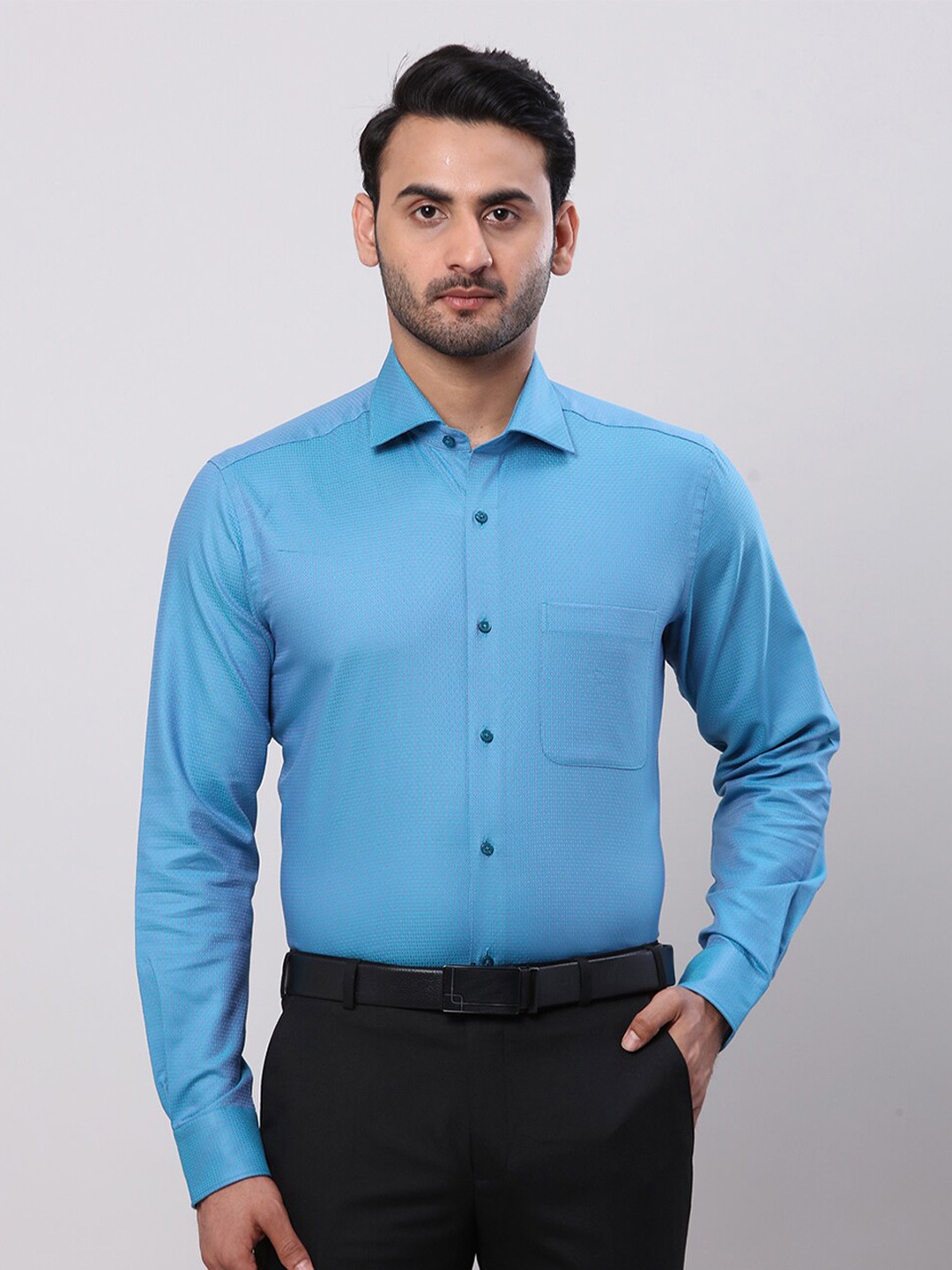 

Raymond Spread Collar Long Sleeves Cotton Contemporary Fit Formal Shirt, Blue