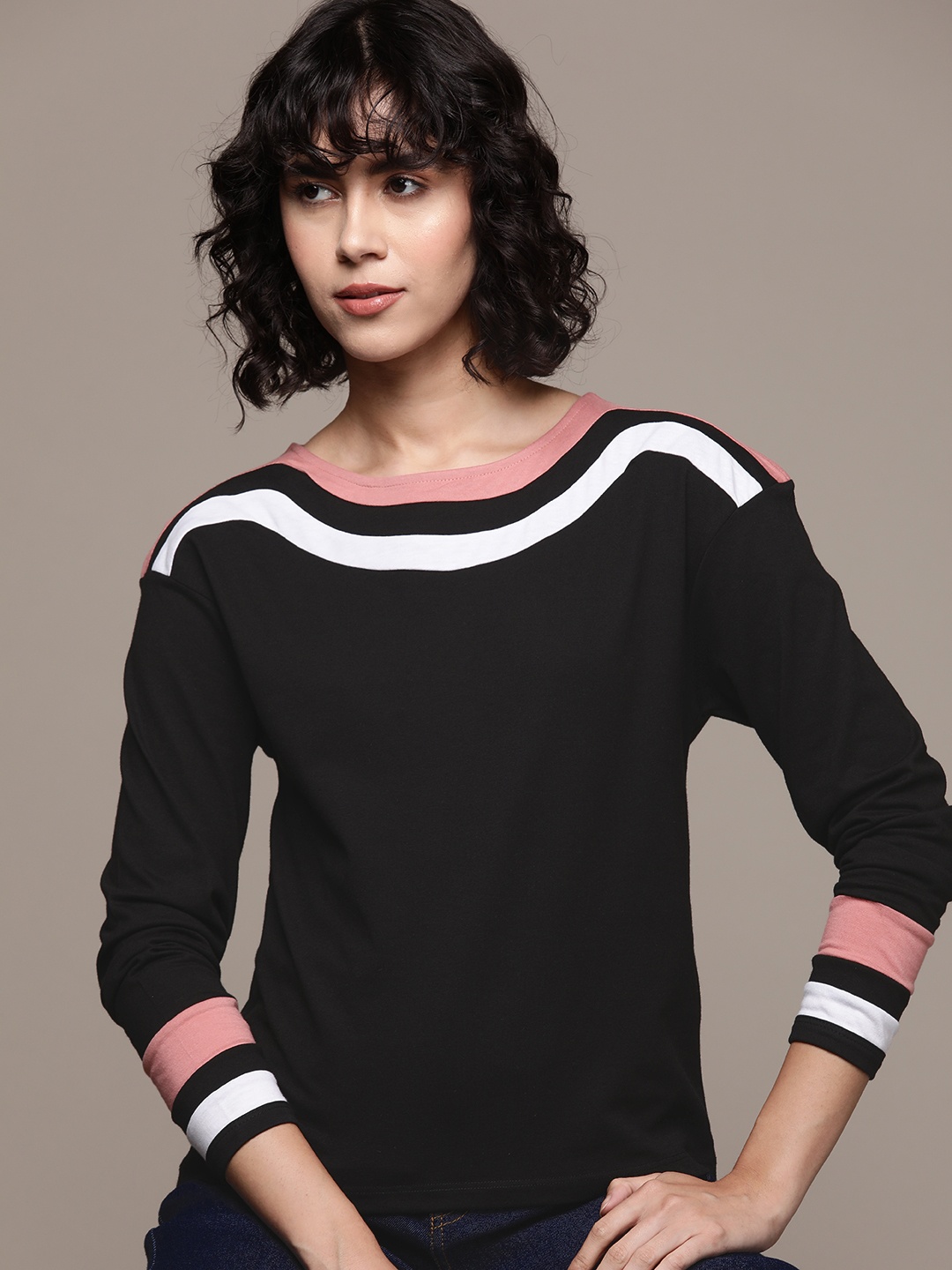 

Roadster Women Striped T-shirt, Black