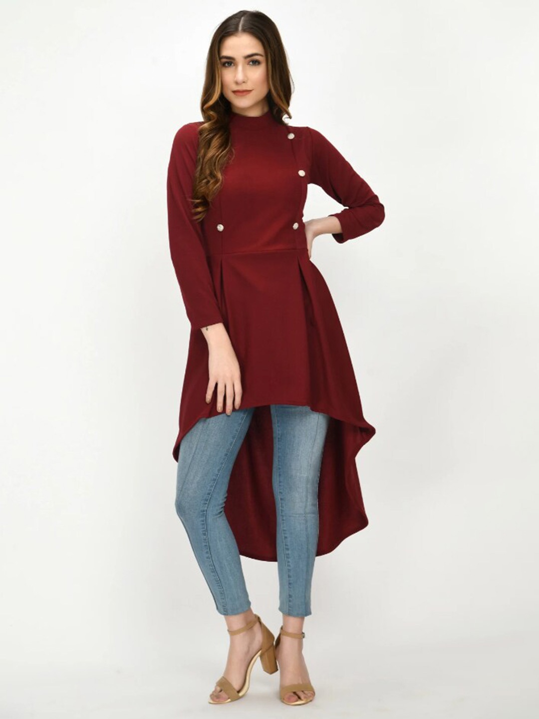 

Moshe High Neck High-Low Longline Top, Maroon