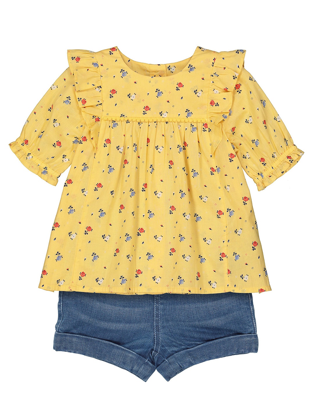 

mothercare Girls Floral Printed Tunic with Shorts, Yellow