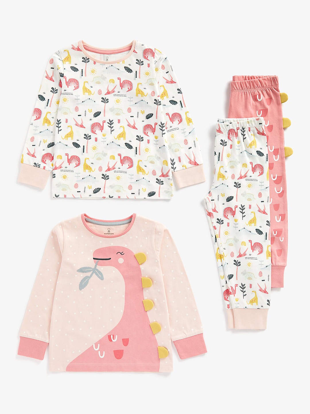 

mothercare Girls Pack of 2 Round Neck Long Sleeves Printed Top with Pyjamas, Pink