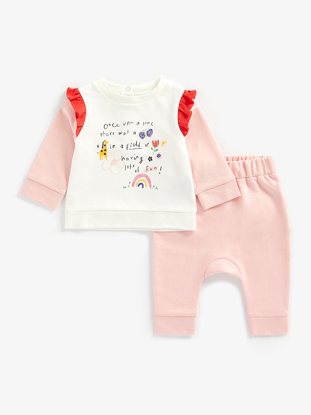 

mothercare Girls Typography Printed T-shirt with Pyjamas, Pink