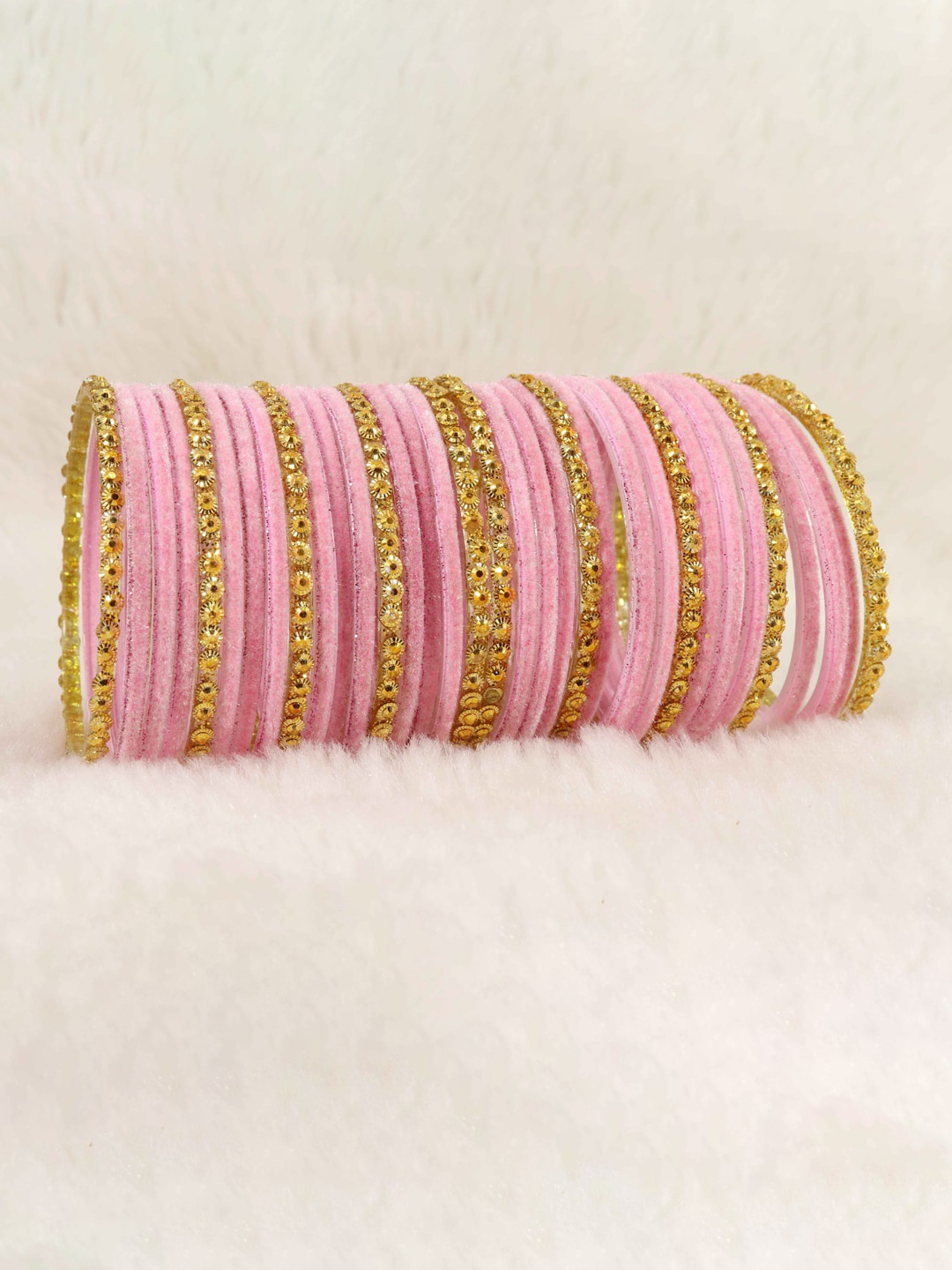 

NMII Set Of 34 Beaded Velvet Bangles, Gold