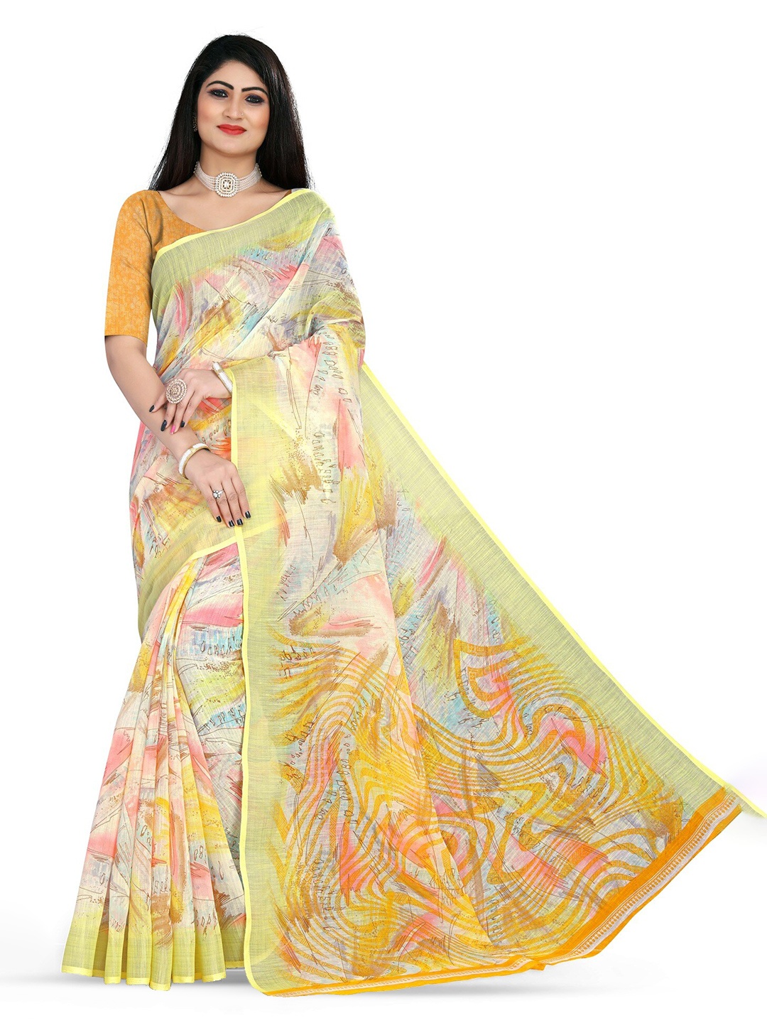 

LEOSAGI Pure Cotton Khadi Saree, Yellow