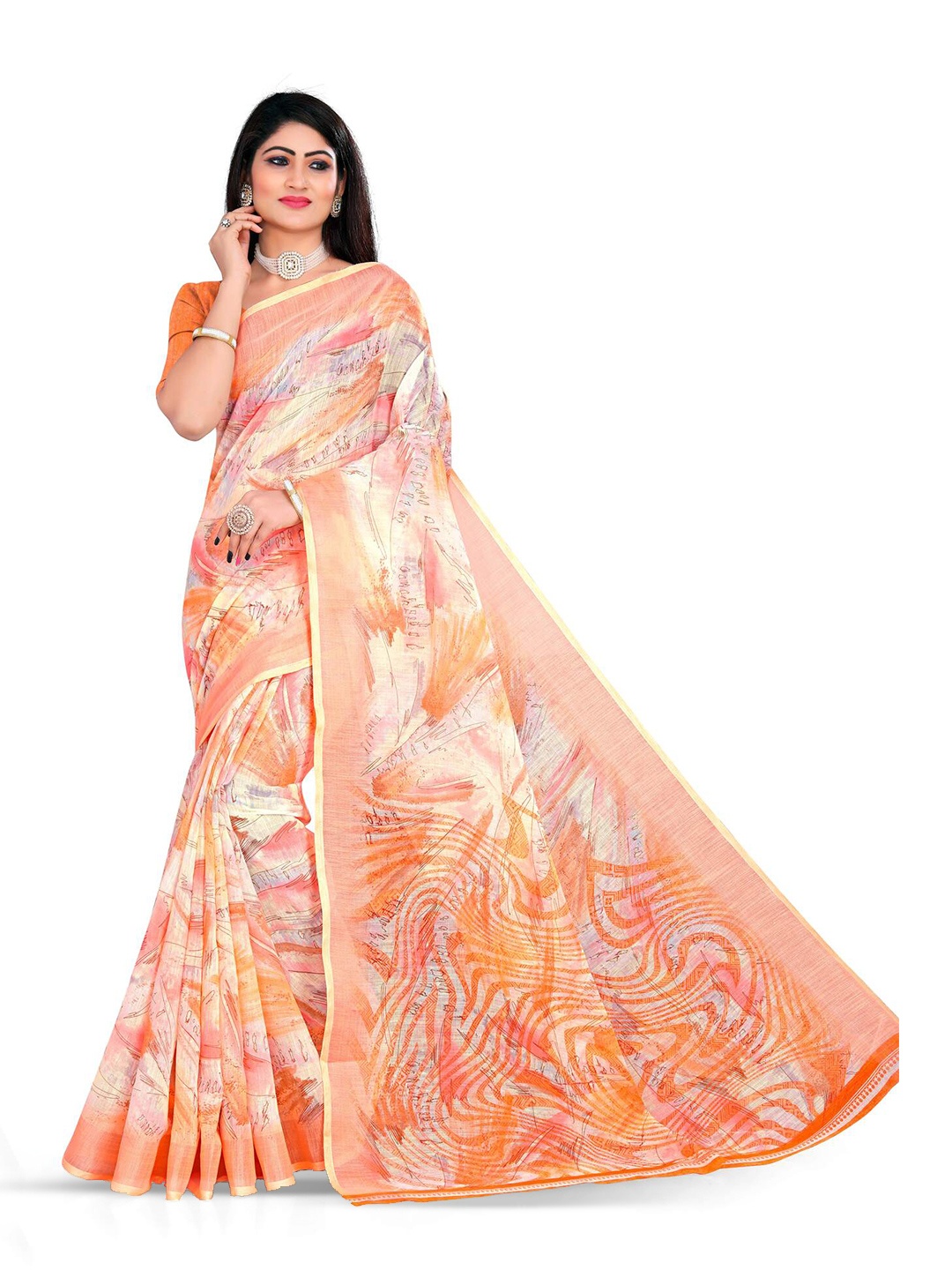 

LEOSAGI Pure Cotton Khadi Saree, Orange