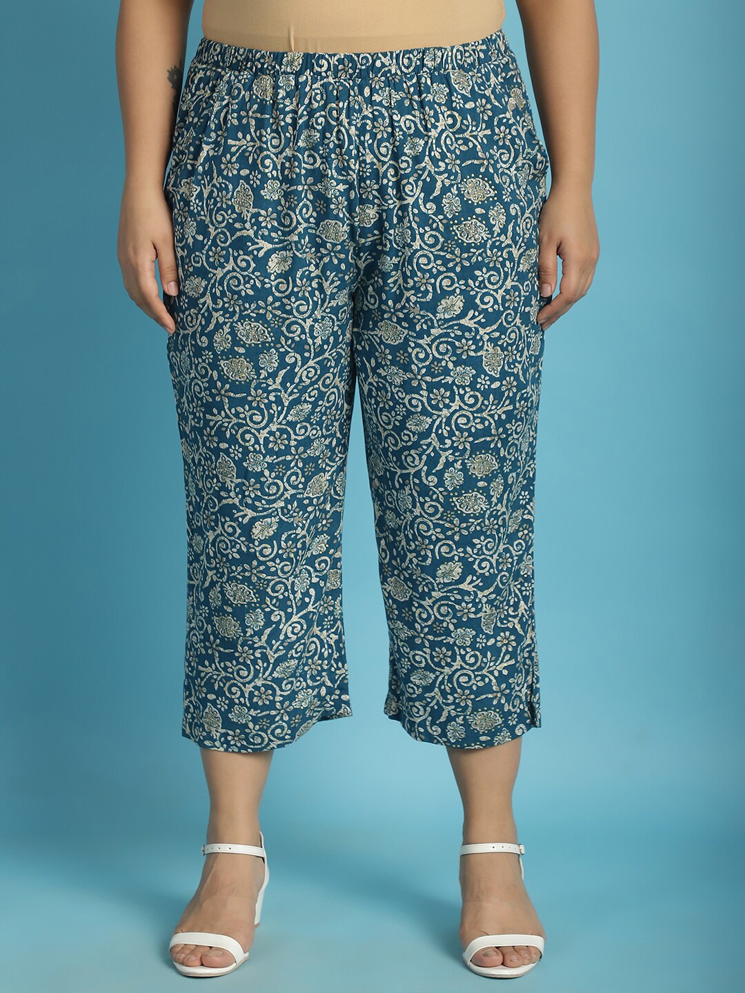 

theRebelinme Women Plus Size Printed Capris, Teal