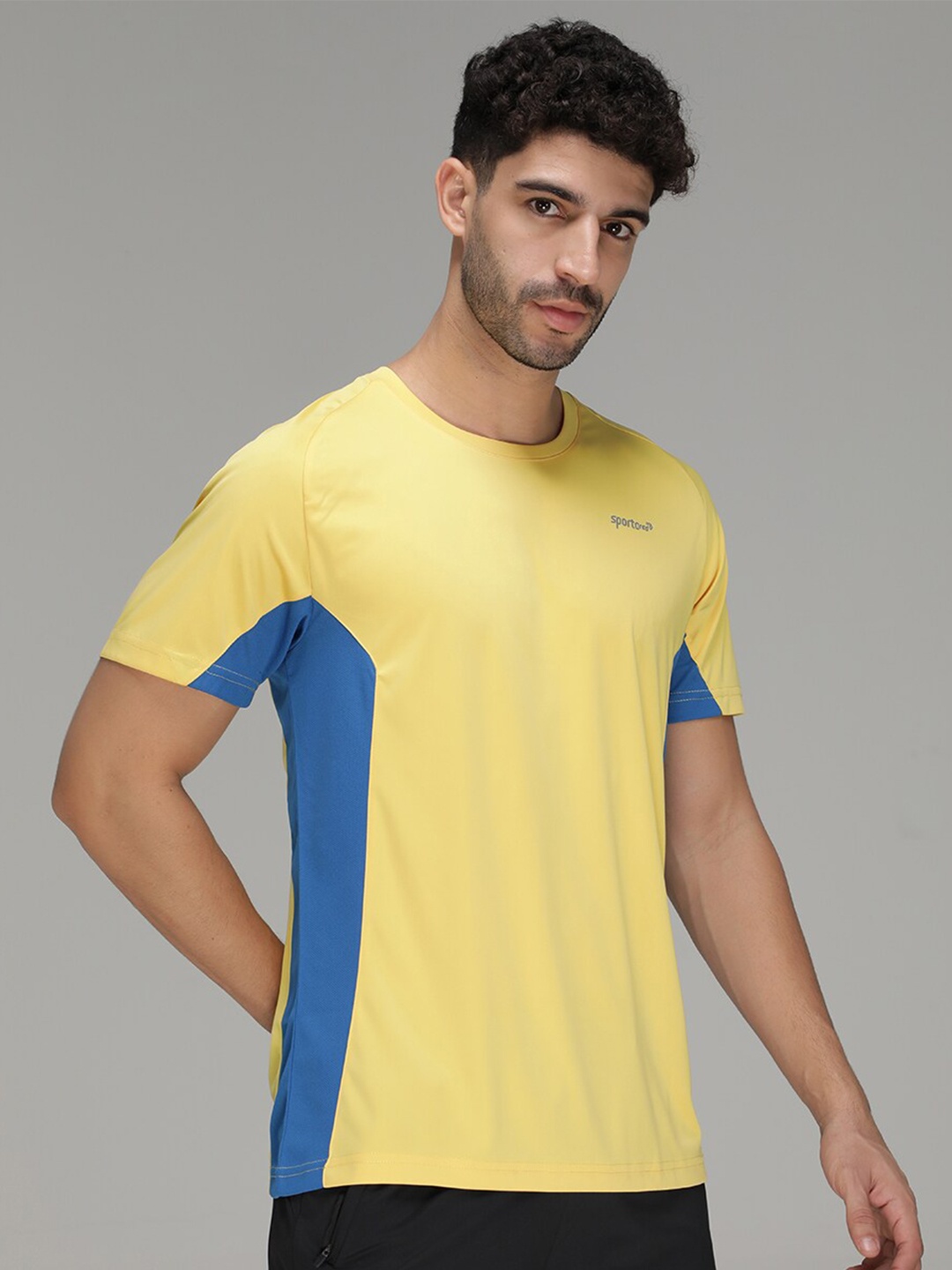 

SPORTO Round Neck Raglan Sleeves Colourblocked Regular Fit T-shirt, Yellow