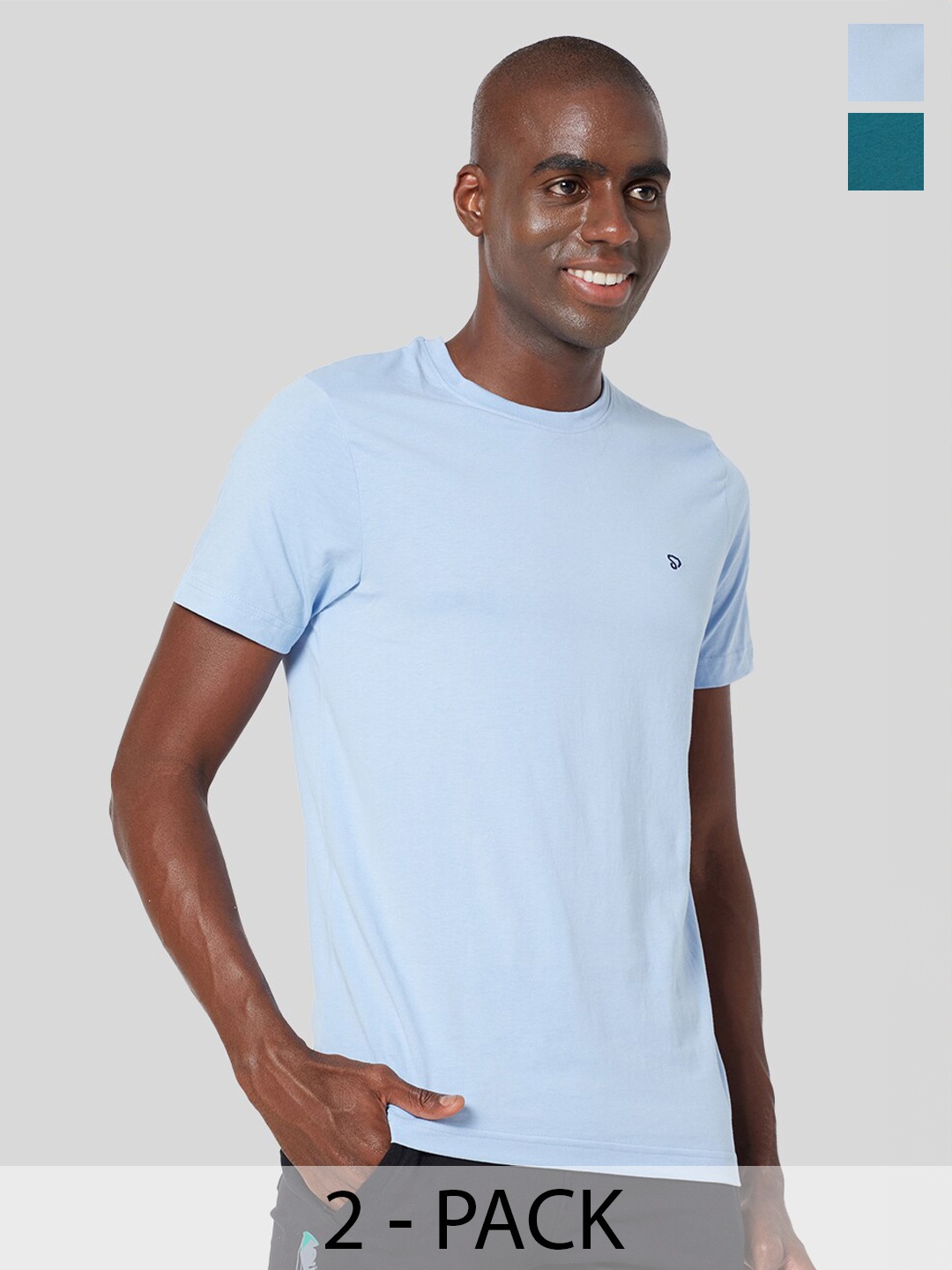 

SPORTO Pack of 2 Round Neck Short Sleeves Regular Fit Cotton T-shirt, Blue