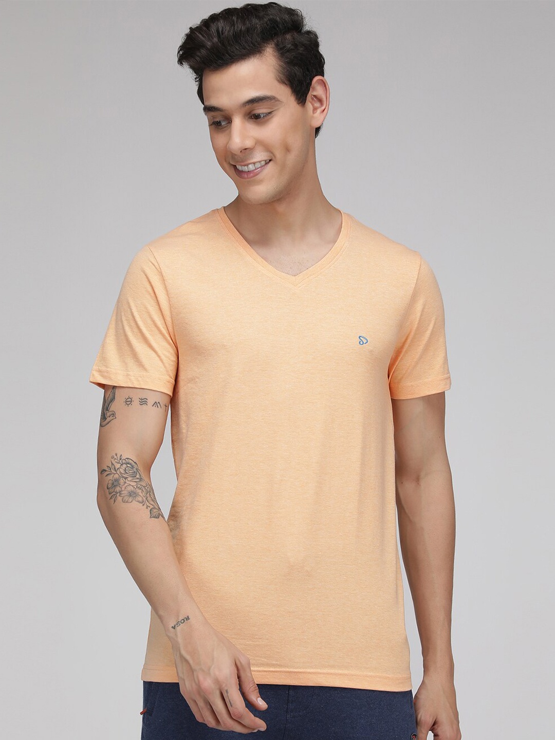 

SPORTO V Neck Short Sleeves Regular Fit Cotton T-shirt, Peach