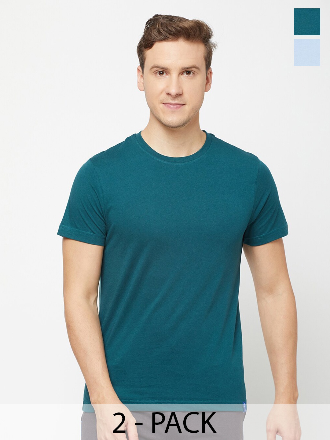 

SPORTO Pack Of 2 Round Neck Cotton T-Shirts, Green