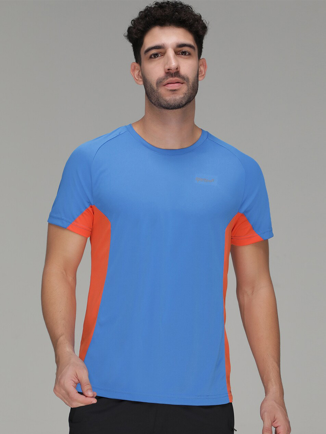 

SPORTO Colourblocked Round Neck Short Sleeves Cotton T-shirt, Blue