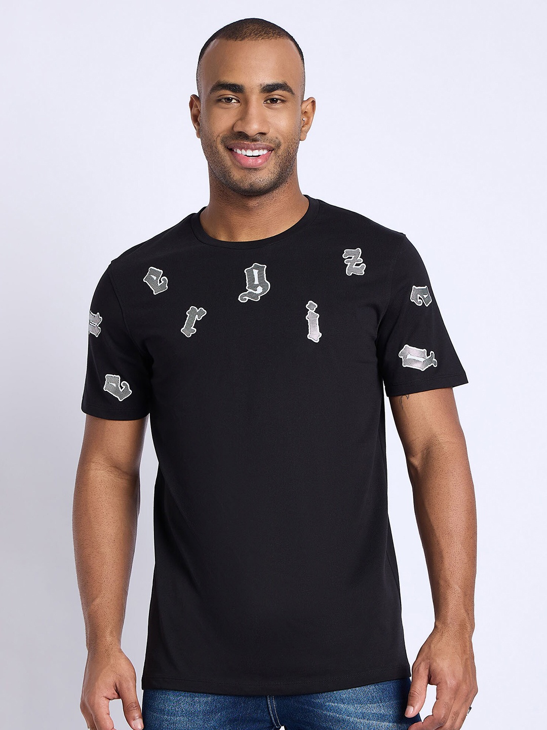 

EDRIO Graphic Printed Round Neck Cotton Casual T-shirt, Black