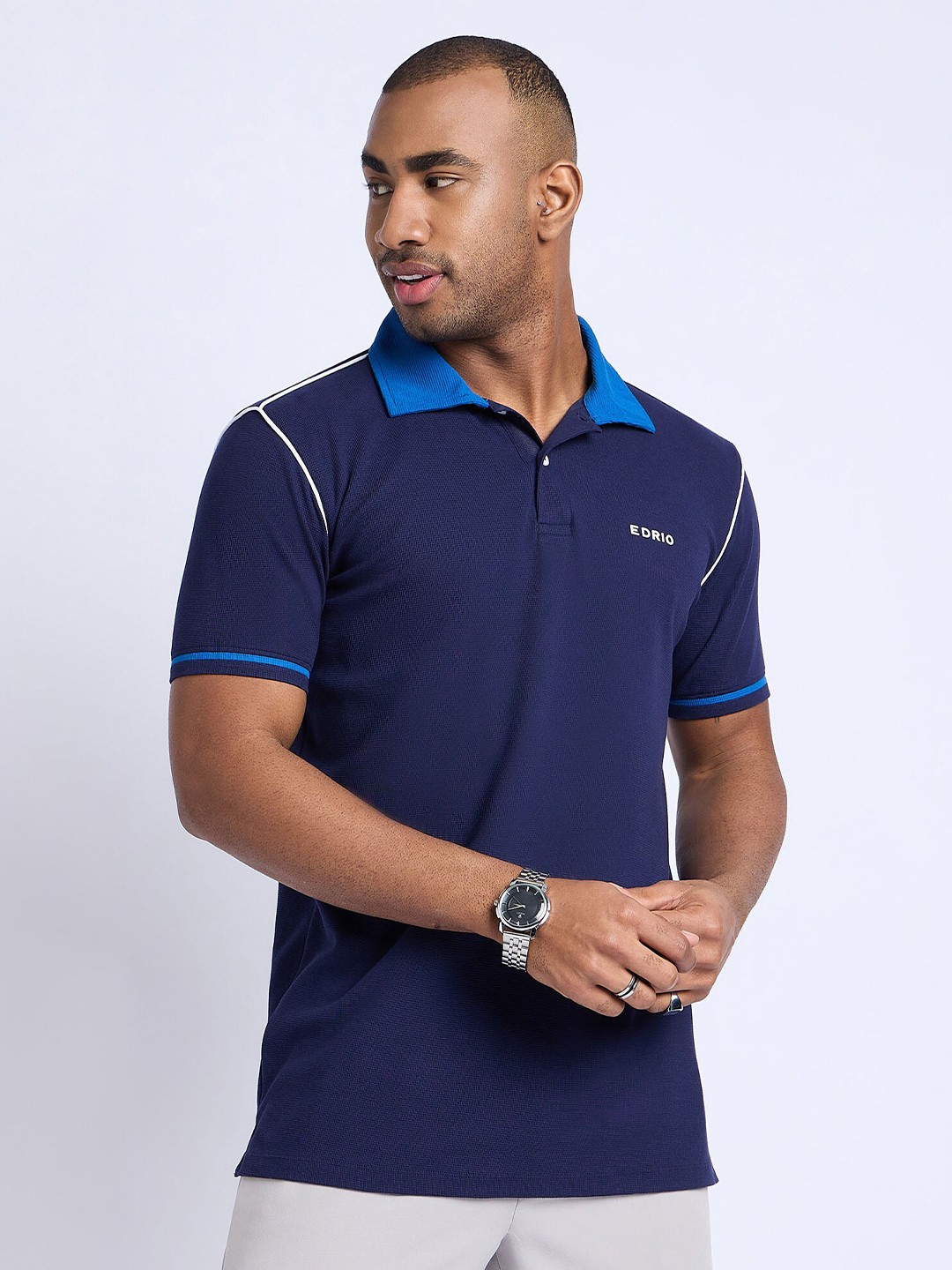 

EDRIO Cotton Polo Collar T-shirt, Navy blue