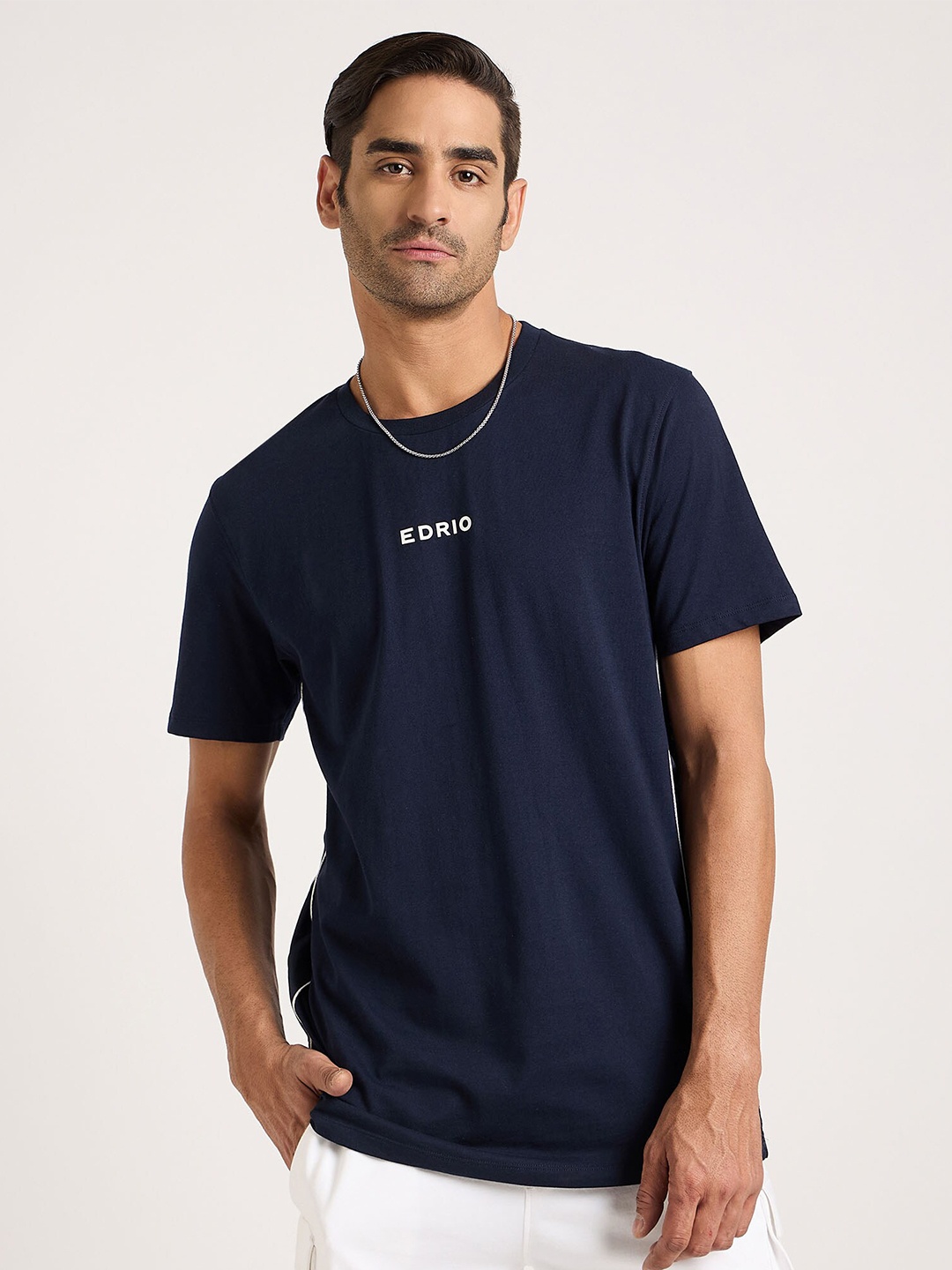

EDRIO Round Neck Cotton T-shirt, Navy blue