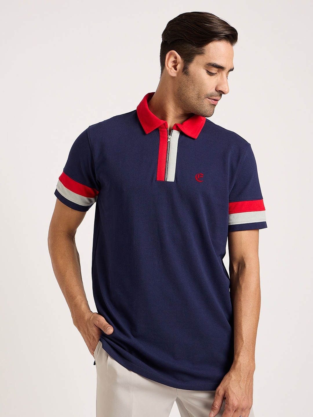 

EDRIO Cotton Polo Collar T-shirt, Navy blue