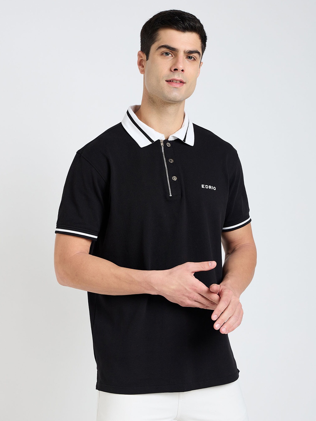 

EDRIO Polo Collar Cotton T-shirt, Black