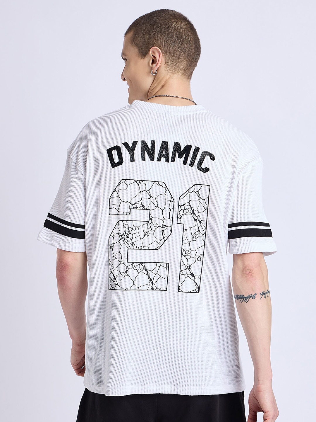 

EDRIO Graphic Printed Round Neck Cotton T-shirt, White