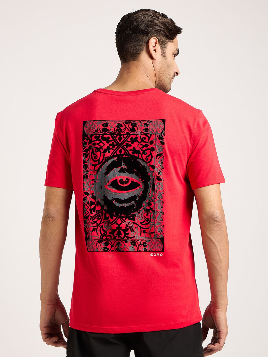 

EDRIO Typography Printed Cotton Round Neck T-shirt, Red