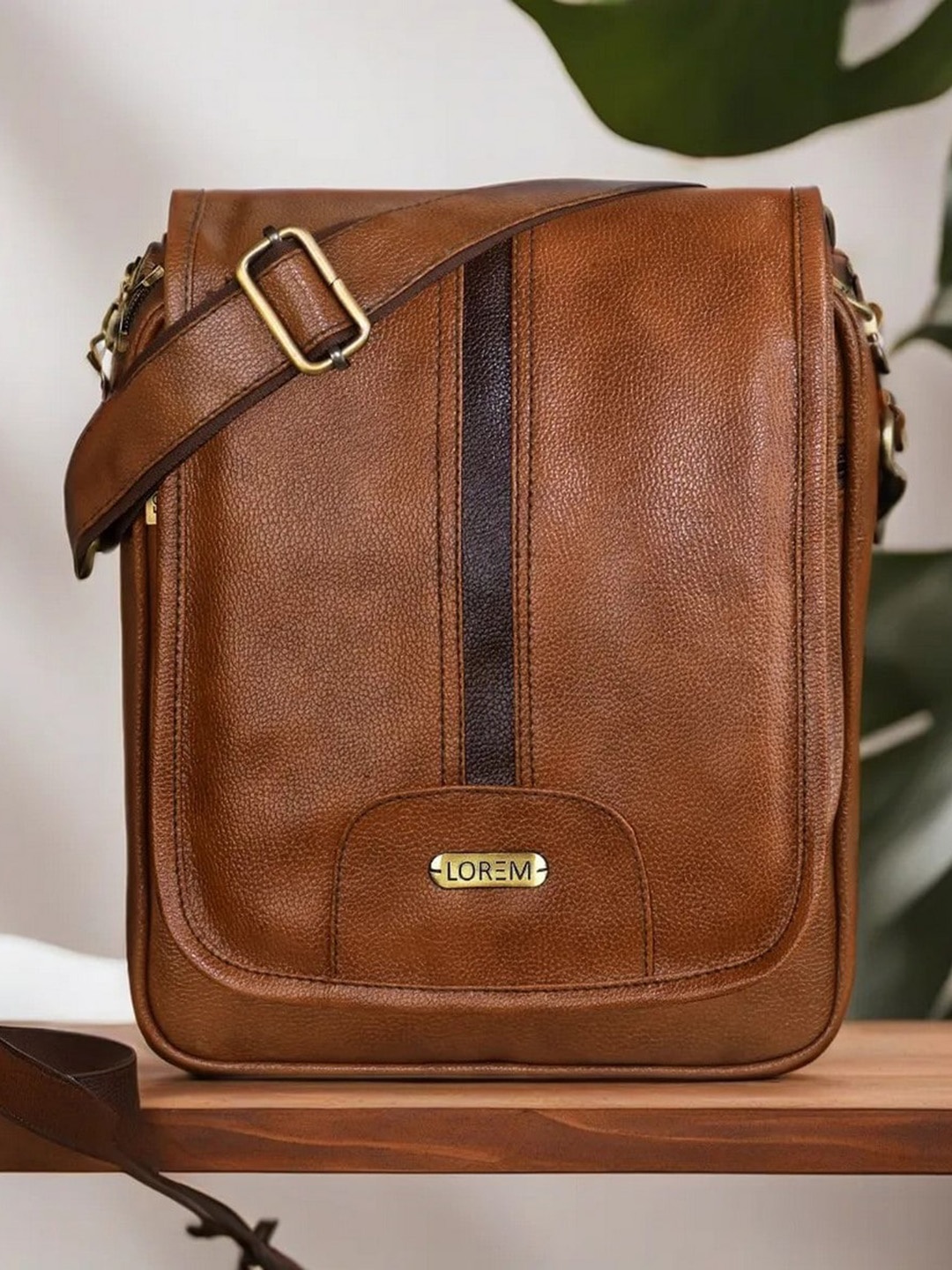 

LOREM Unisex Textured Structured Sling Bag, Tan