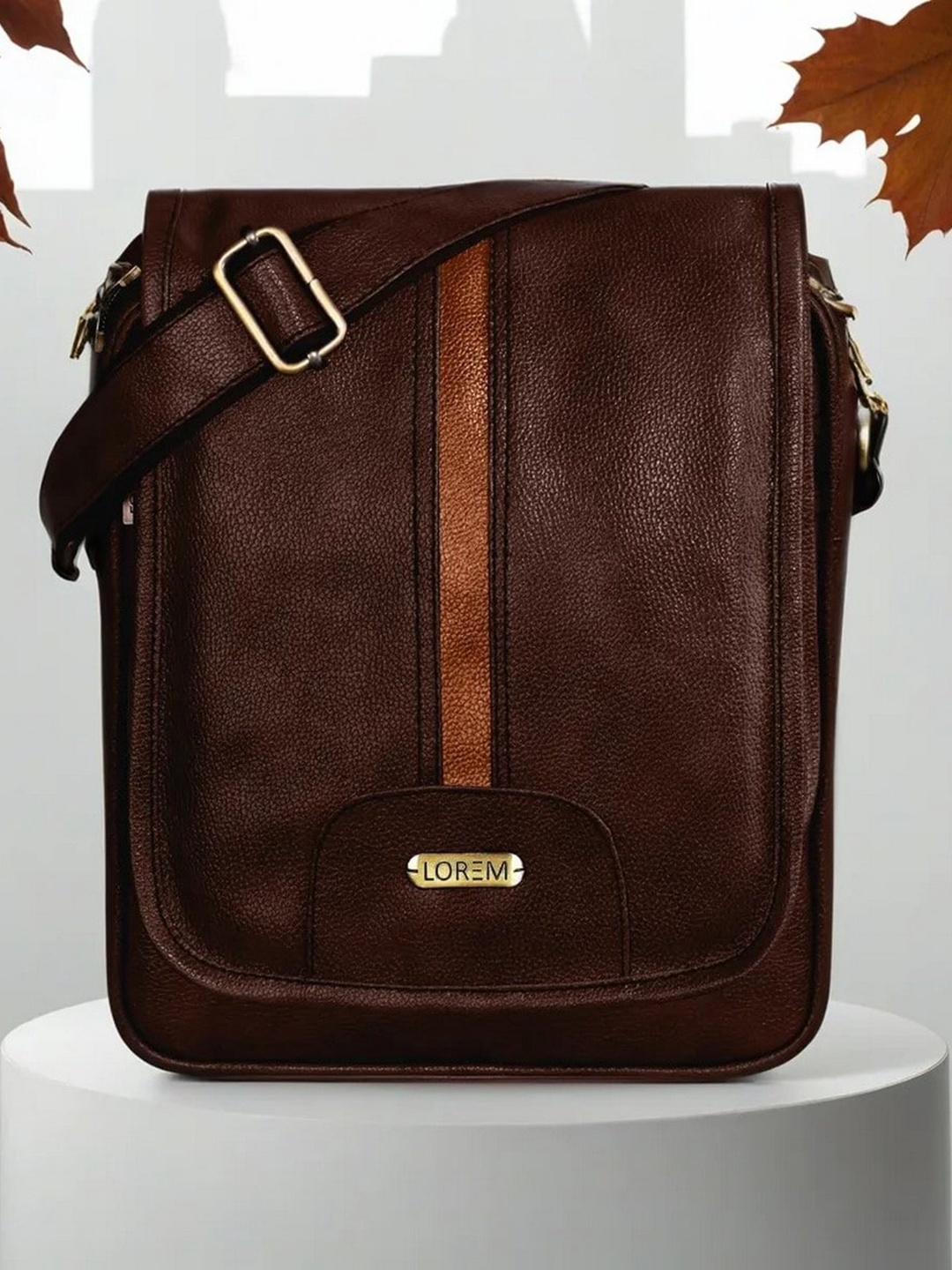 LOREM Textured Structured Cross Body Sling Bag, Brown