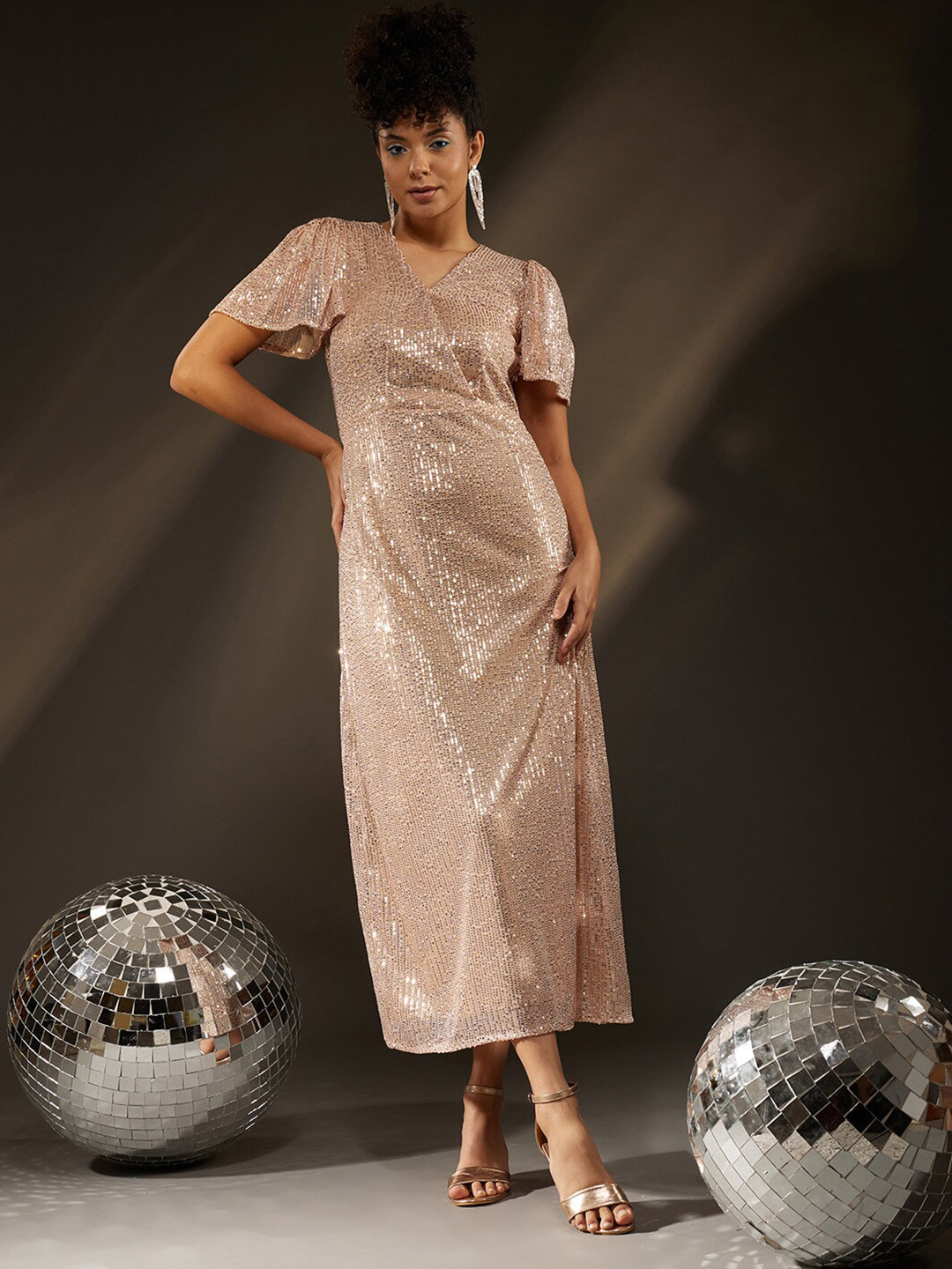 

KALINI Embellished Sequined Maxi Dress, Cream