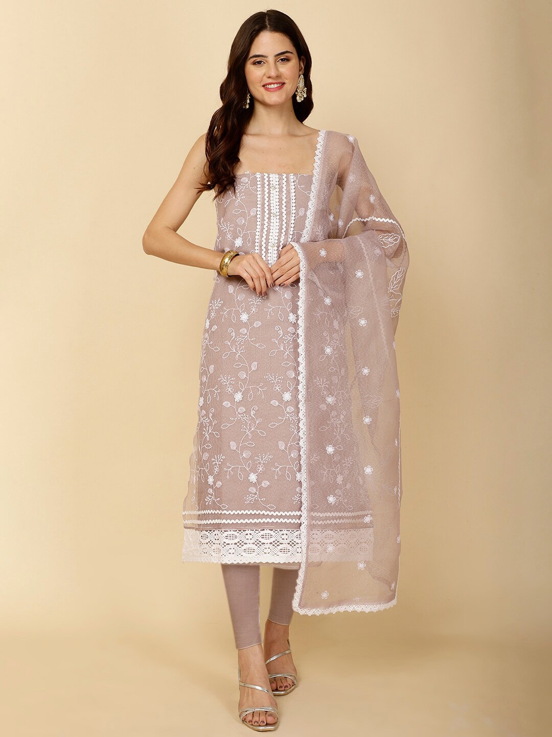 

Meena Bazaar Ethnic Motifs Embroidered Unstitched Dress Material, Grey