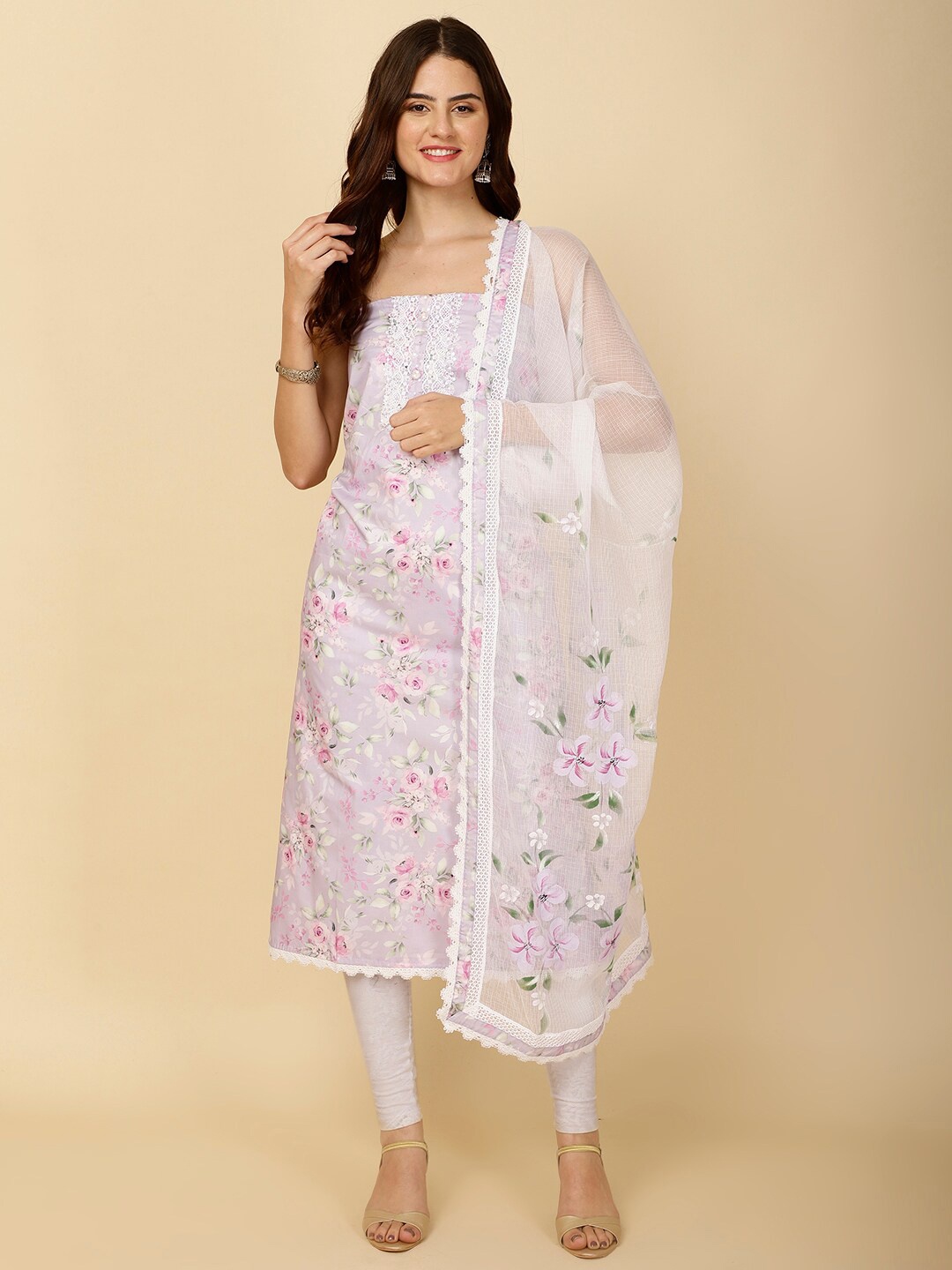 

Meena Bazaar Floral Printed Unstitched Dress Material, Purple