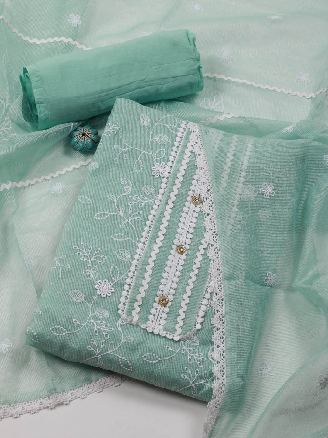 

Meena Bazaar Embroidered Unstitched Dress Material, Sea green